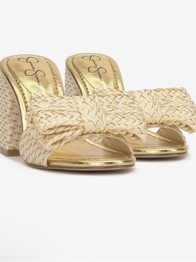 Jessica Simpson Romilda Braided Bow Mule Gold Accents size 8.5